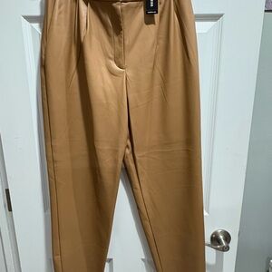 High-Waist Faux Leather Trousers in Camel